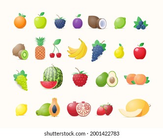 set various fresh juicy fruits collection healthy natural food concept horizontal