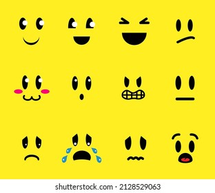 Conjunto de varios emoticonos divertidos. Emociones. Ilustración vectorial.