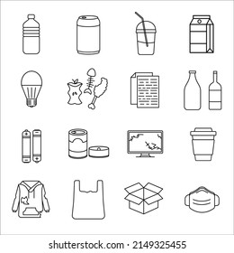 Set of various garbage. Recycling vector icons. Sorting Garbage