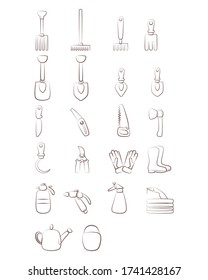 set of various gardening item vector. gardening tools collections
