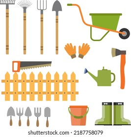 Set of various gardening items. Garden tools. Flat  vector illustration of items for gardening.
