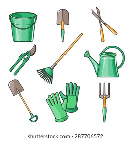Set of various gardening items. Garden tools. Flat design illustration of items for gardening. Vector illustration.