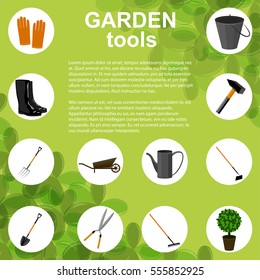 Set of various gardening items. Garden tools concept design. Vector illustration.