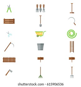 Set of various gardening items. Garden tools. Flat design illustration of items for gardening. Vector illustration.

