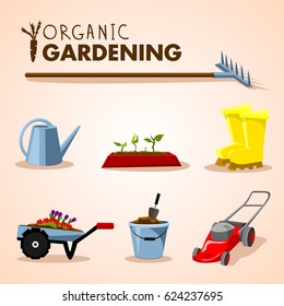 Set of various gardening items. Garden tools. Vector illustration.
