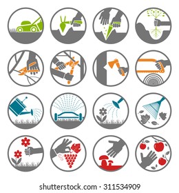 Set of various gardening items. Gardening tools. Pictogram icon set of items for gardening. 