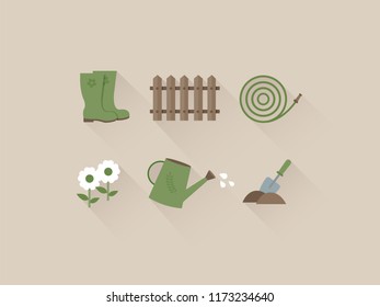 Set of various gardening tools. Flat design illustration of items for gardening. Vector flat illustration.