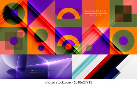 Set of various geometric abstract backgrounds. Collection of universal wallpapers