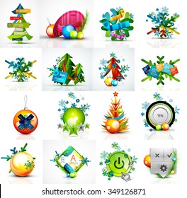 Set of various geometric abstract Christmas concepts - labels, web boxes, tags bubbles and other. Vector illustration