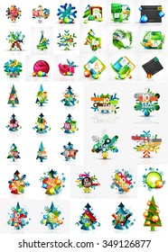 Set of various geometric abstract Christmas concepts - labels, web boxes, tags bubbles and other. Vector illustration