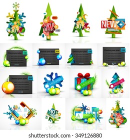 Set of various geometric abstract Christmas concepts - labels, web boxes, tags bubbles and other. Vector illustration