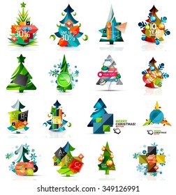 Set of various geometric abstract Christmas concepts - labels, web boxes, tags bubbles and other. Vector illustration