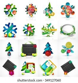 Set of various geometric abstract Christmas concepts - labels, web boxes, tags bubbles and other. Vector illustration