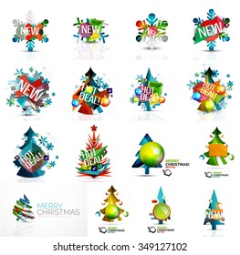 Set of various geometric abstract Christmas concepts - labels, web boxes, tags bubbles and other. Vector illustration