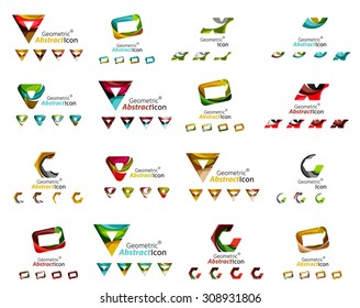 Set of various geometric icons -  rectangles triangles squares or circles. Made of swirls and flowing wavy elements. Business, app, web design logo templates.