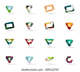 Set of various geometric icons -  rectangles triangles squares or circles. Made of swirls and flowing wavy elements. Business, app, web design logo template.