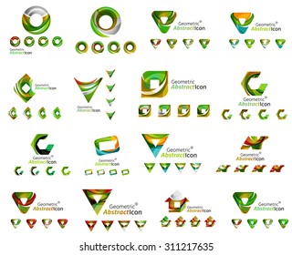 Set of various geometric icons -  rectangles triangles squares or circles. Made of swirls and flowing wavy elements. Business, app, web design logo templates.