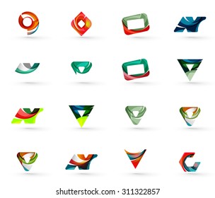 Set of various geometric icons -  rectangles triangles squares or circles. Made of swirls and flowing wavy elements. Business, app, web design logo template.