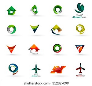 Set of various geometric icons -  rectangles triangles squares or circles. Made of swirls and flowing wavy elements. Business, app, web design logo templates.