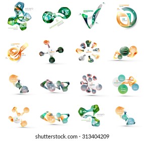 Set of various geometric icons -  rectangles triangles squares or circles. Made of swirls and flowing wavy elements. Business, app, web design logo templates.