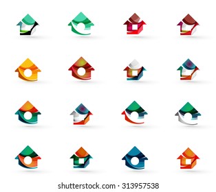 Set of various geometric icons -  rectangles triangles squares or circles. Made of swirls and flowing wavy elements. Business, app, web design logo templates.