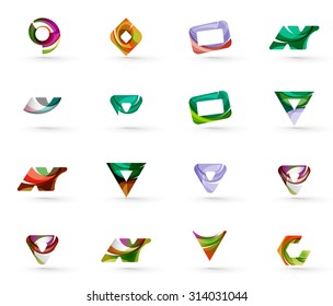 Set of various geometric icons -  rectangles triangles squares or circles. Made of swirls and flowing wavy elements. Business, app, web design logo template.