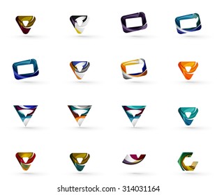 Set of various geometric icons -  rectangles triangles squares or circles. Made of swirls and flowing wavy elements. Business, app, web design logo template.