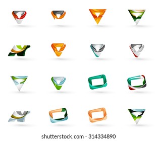 Set of various geometric icons -  rectangles triangles squares or circles. Made of swirls and flowing wavy elements. Business, app, web design logo template.
