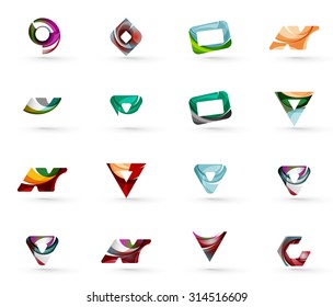Set of various geometric icons -  rectangles triangles squares or circles. Made of swirls and flowing wavy elements. Business, app, web design logo template.