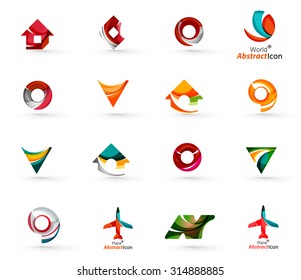 Reihe verschiedener geometrischer Symbole - Rechtecke Dreiecksketten oder Kreise. Hergestellt aus wirbelnden und fließenden gewellten Elementen. Design-Logo-Vorlagen für Business, App und Web-Design.
