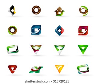 Set of various geometric icons -  rectangles triangles squares or circles. Made of swirls and flowing wavy elements. Business, app, web design logo templates.