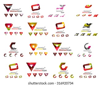 Set of various geometric icons -  rectangles triangles squares or circles. Made of swirls and flowing wavy elements. Business, app, web design logo templates.