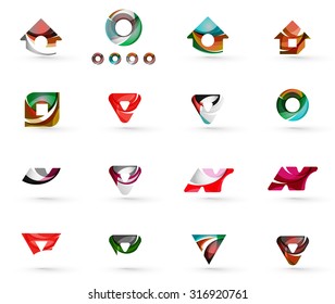 Set of various geometric icons -  rectangles triangles squares or circles. Made of swirls and flowing wavy elements. Business, app, web design logo templates.