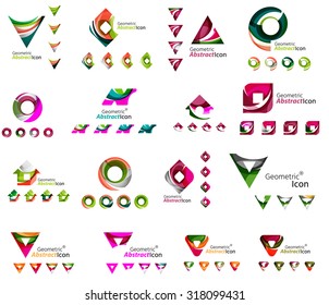 Set of various geometric icons -  rectangles triangles squares or circles. Made of swirls and flowing wavy elements. Business, app, web design logo templates.