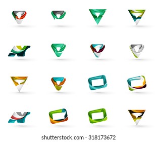 Reihe verschiedener geometrischer Symbole - Rechtecke Dreiecksketten oder Kreise. Hergestellt aus wirbelnden und fließenden gewellten Elementen. Business, App, Web Design Logo Vorlage.