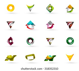 Set of various geometric icons -  rectangles triangles squares or circles. Made of swirls and flowing wavy elements. Business, app, web design logo templates.