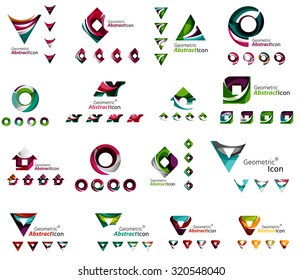 Conjunto de varios iconos geométricos - rectángulos triángulos cuadrados o círculos. Hecho de remolinos y elementos ondulados. Plantillas de logotipo de diseño web, aplicaciones y negocios.