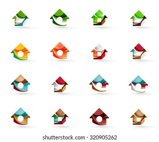 Set of various geometric icons -  rectangles triangles squares or circles. Made of swirls and flowing wavy elements. Business, app, web design logo templates.