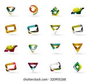 Set of various geometric icons -  rectangles triangles squares or circles. Made of swirls and flowing wavy elements. Business, app, web design logo templates.