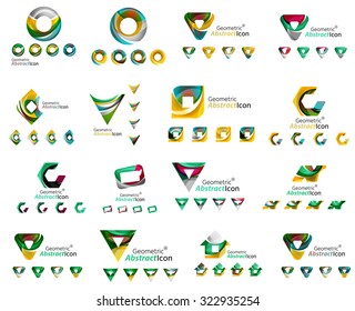 Set of various geometric icons -  rectangles triangles squares or circles. Made of swirls and flowing wavy elements. Business, app, web design logo templates.