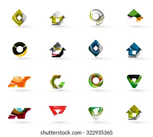 Set of various geometric icons -  rectangles triangles squares or circles. Made of swirls and flowing wavy elements. Business, app, web design logo templates.