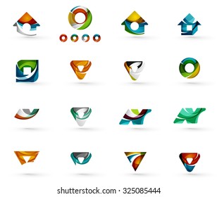 Set of various geometric icons -  rectangles triangles squares or circles. Made of swirls and flowing wavy elements. Business, app, web design logo templates.