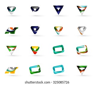 Reihe verschiedener geometrischer Symbole - Rechtecke Dreiecksketten oder Kreise. Hergestellt aus wirbelnden und fließenden gewellten Elementen. Business, App, Web Design Logo Vorlage.
