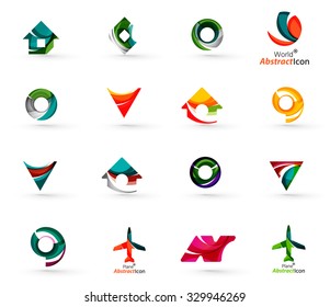 Set of various geometric icons -  rectangles triangles squares or circles. Made of swirls and flowing wavy elements. Business, app, web design logo templates.