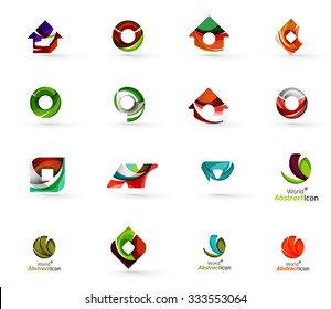 Set of various geometric icons -  rectangles triangles squares or circles. Made of swirls and flowing wavy elements. Business, app, web design logo templates.
