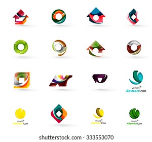 Set of various geometric icons -  rectangles triangles squares or circles. Made of swirls and flowing wavy elements. Business, app, web design logo templates.