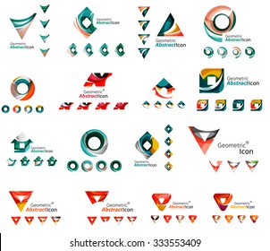 Set of various geometric icons -  rectangles triangles squares or circles. Made of swirls and flowing wavy elements. Business, app, web design logo templates.