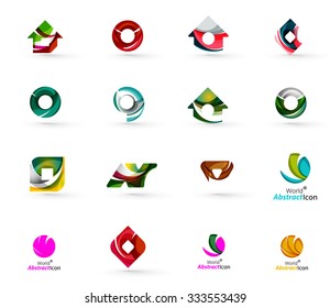 Set of various geometric icons -  rectangles triangles squares or circles. Made of swirls and flowing wavy elements. Business, app, web design logo templates.