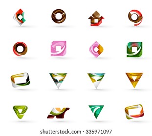 Set of various geometric icons -  rectangles triangles squares or circles. Made of swirls and flowing wavy elements. Business, app, web design logo templates.