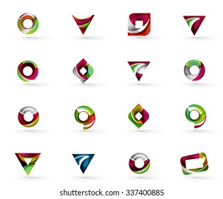 Conjunto de varios iconos geométricos - rectángulos triángulos cuadrados o círculos. Hecho de remolinos y elementos ondulados. Plantillas de logotipo de diseño web, aplicaciones y negocios.